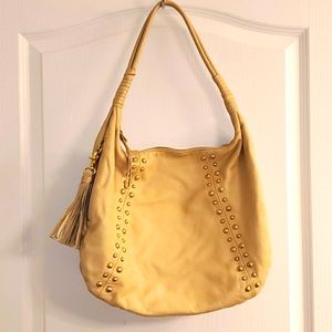 Scarlett Blake Creme Studded Leather Hobo Bag